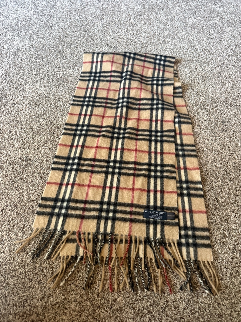 Burberry Tan Black and Red Check Wool Scarf